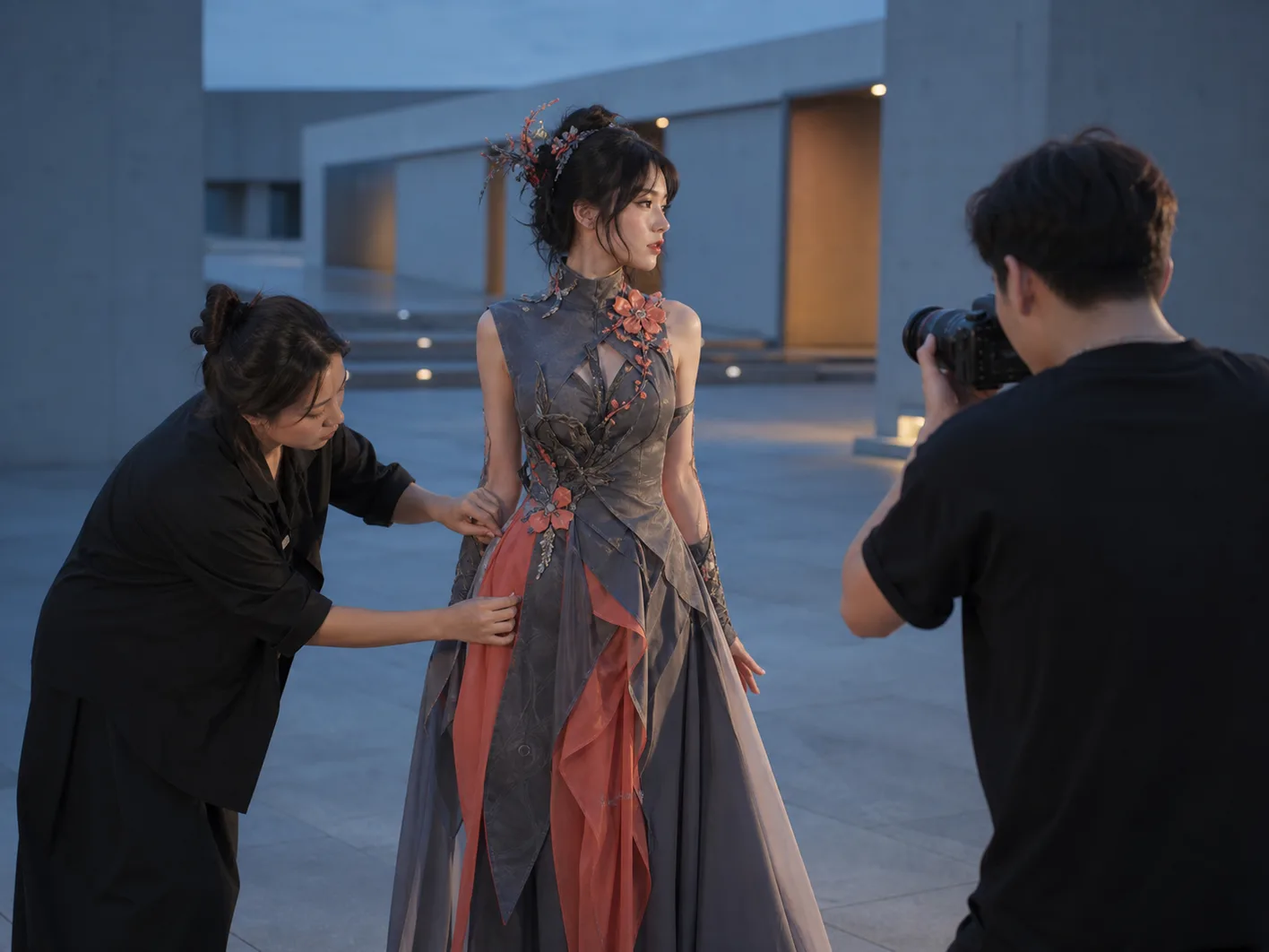 原创 COSPLAY 团队在户外完成造型调整与拍摄的概念场景